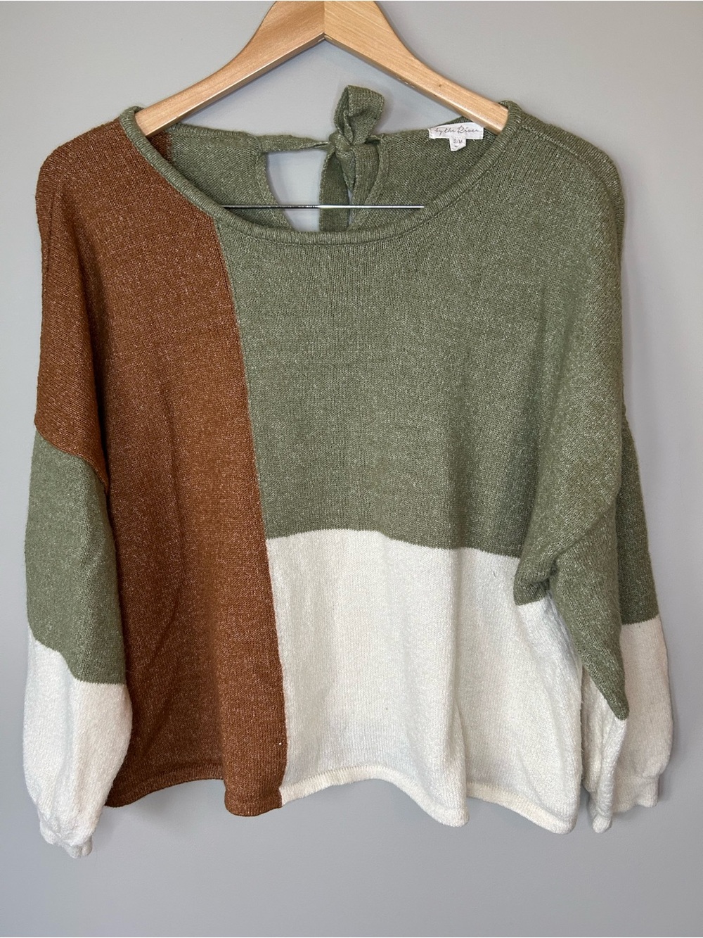 Anthropologie Colorblock Crewneck Sweater in Olive, Rust & Cream